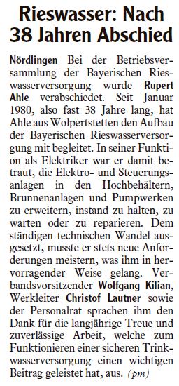 Artikel Rieswasser: Nach 38 Jahren Abschied